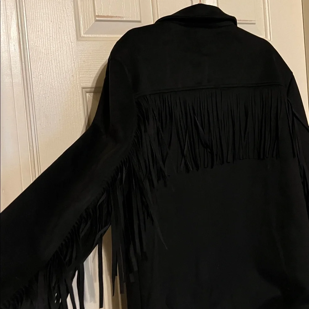 Universal Thread Faux Suede Black Jacket with Fringe - Picture 3 of 4